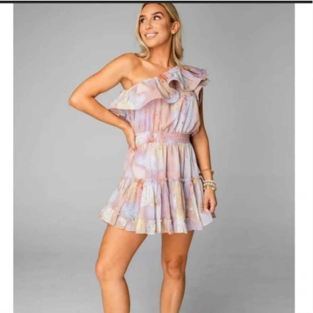 Buddy Love Sofia One-Shoulder Ruffle Mini Dress Sz S